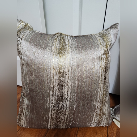 Marlo Lorenz Gold Metallic & Bronze& Oatmeal Color Square Pillow Throw Decor - Picture 4 of 5